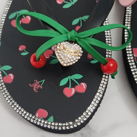 Juicy Couture Cherry Flip Flops with Rhinestone Trim  Size 9 (38/39) - Picture 8 of 14